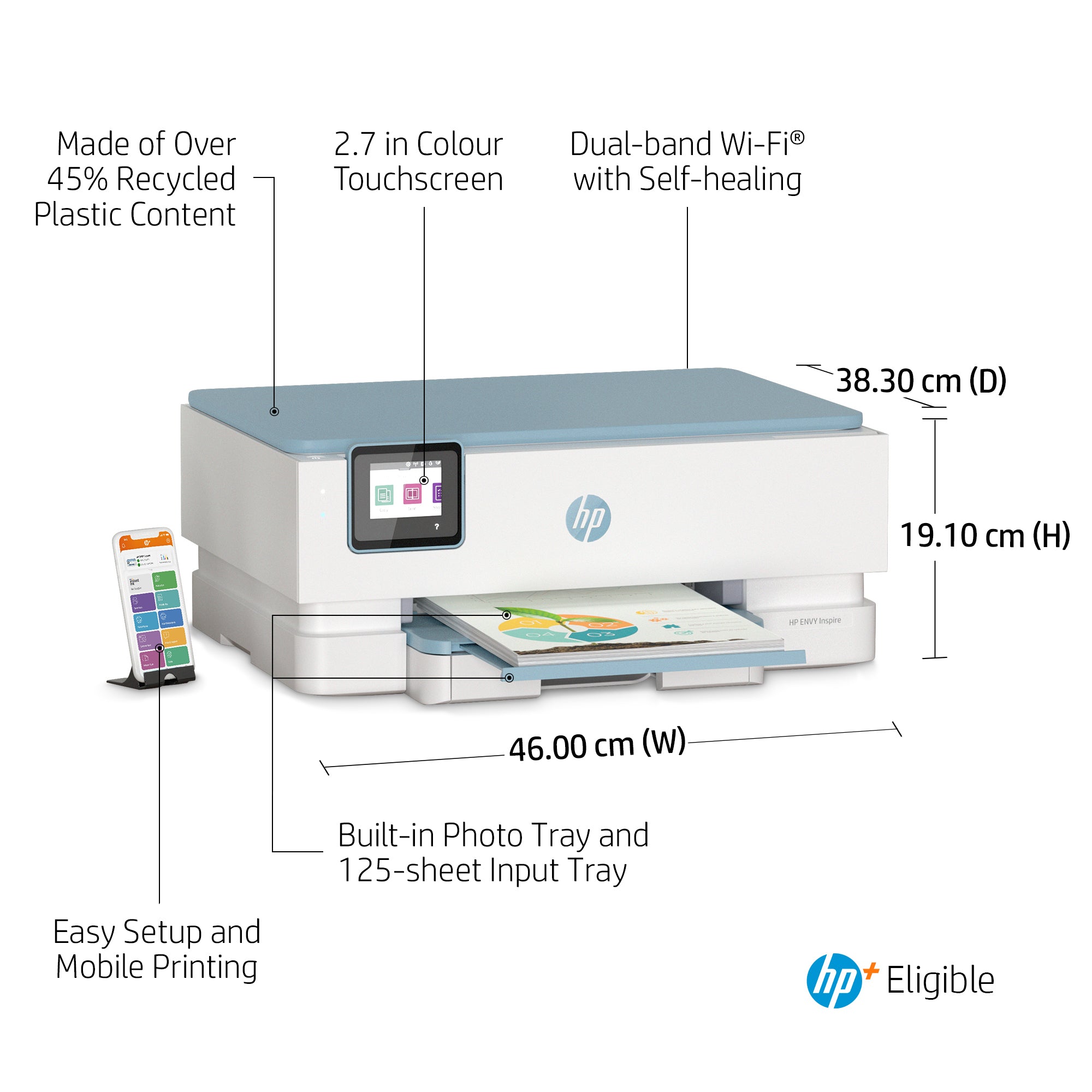 HP ENVY Inspire 7221e Sans fil All-in-One Couleur Imprimante, Instant Ink; Impression photo 2H2N1B#629