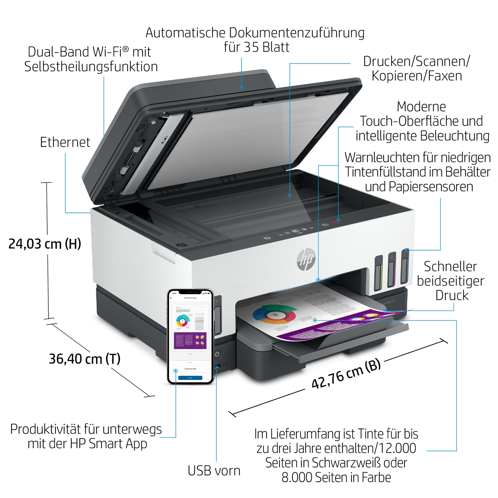 HP Smart Tank 7605 Imprimante Tout-en-Un - Sans Fil, Recto-Verso, Couleur
