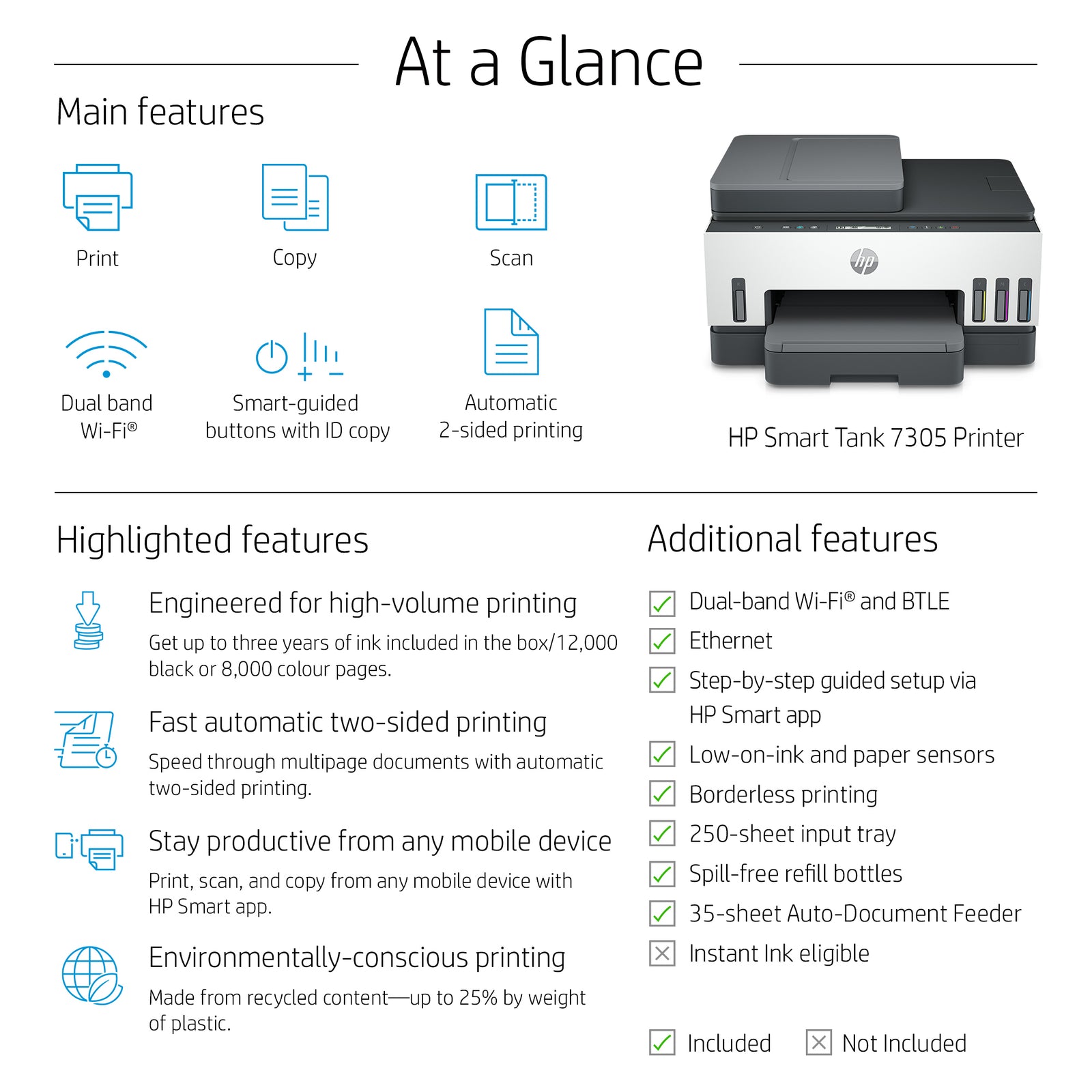 Imprimante tout-en-un HP Smart Tank 7305 avec connectivité sans fil