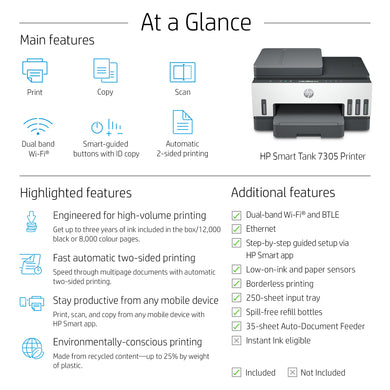 Imprimante tout-en-un HP Smart Tank 7305 avec connectivité sans fil
