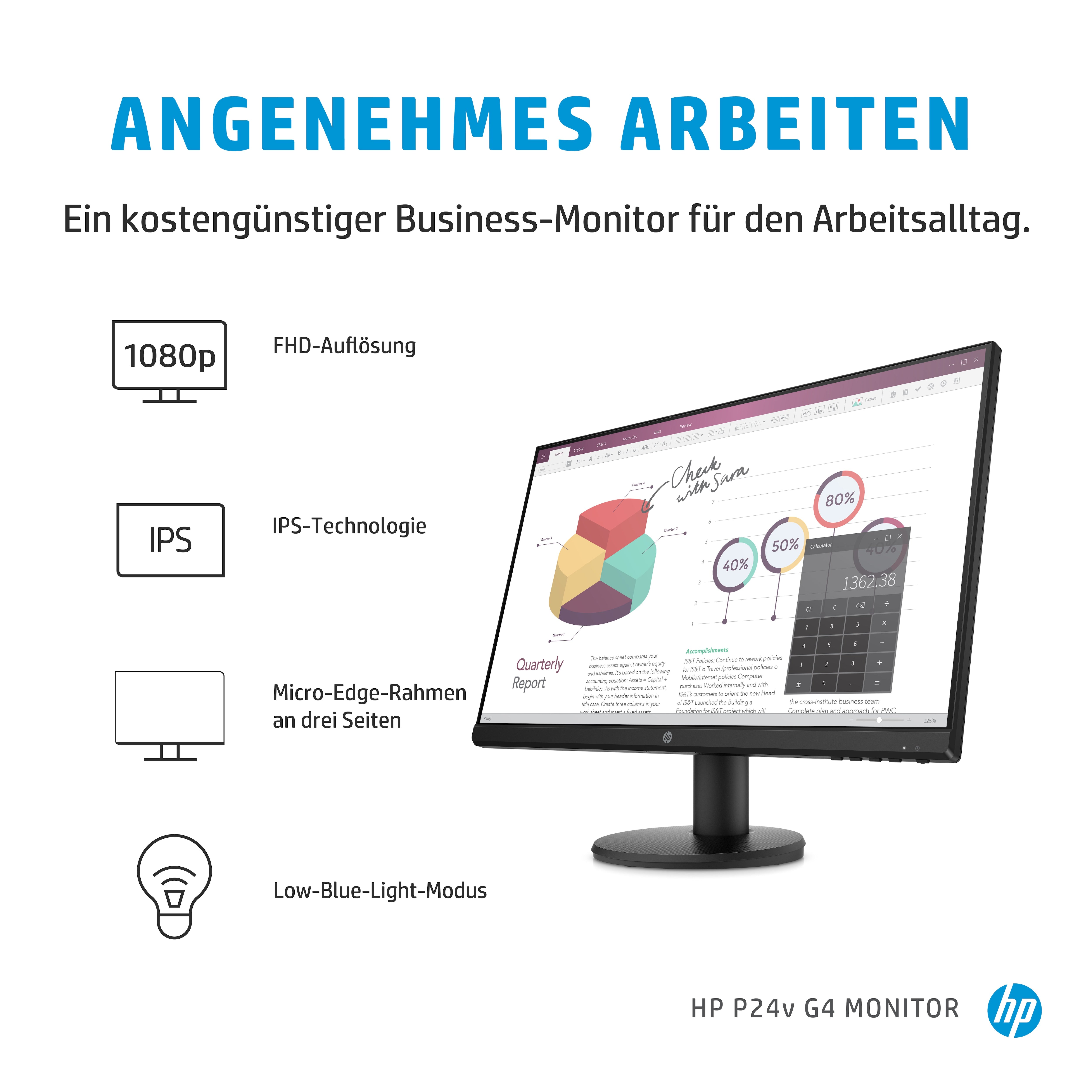 HP P24v G4 computer monitor 60.5 cm (23.8") 1920 x 1080 pixels Full HD Black 9TT78AA#BB
