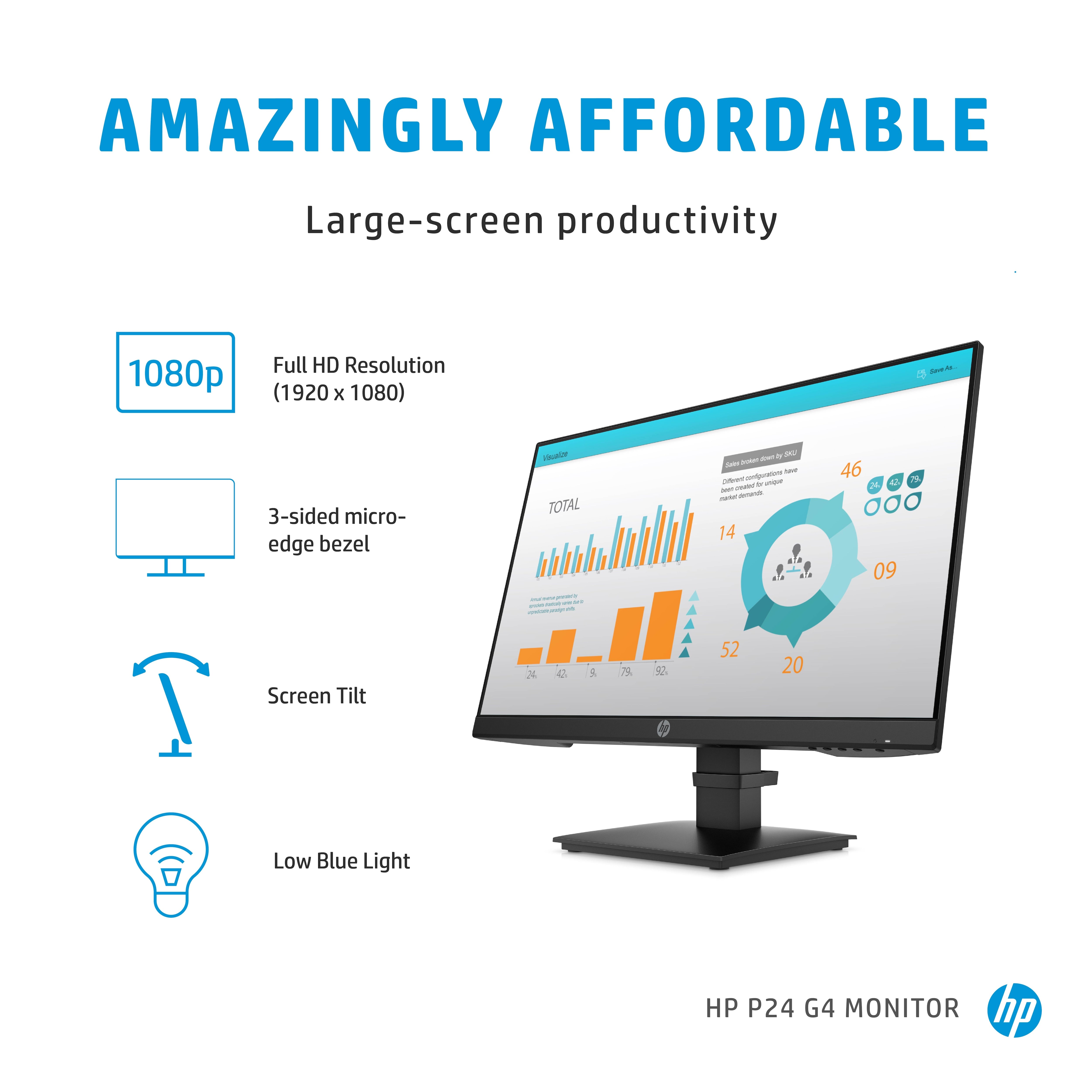 HP P-Series P24 G4 écran plat de PC 60,5 cm (23.8") 1920 x 1080 pixels Full HD 1A7E5AA#ABB