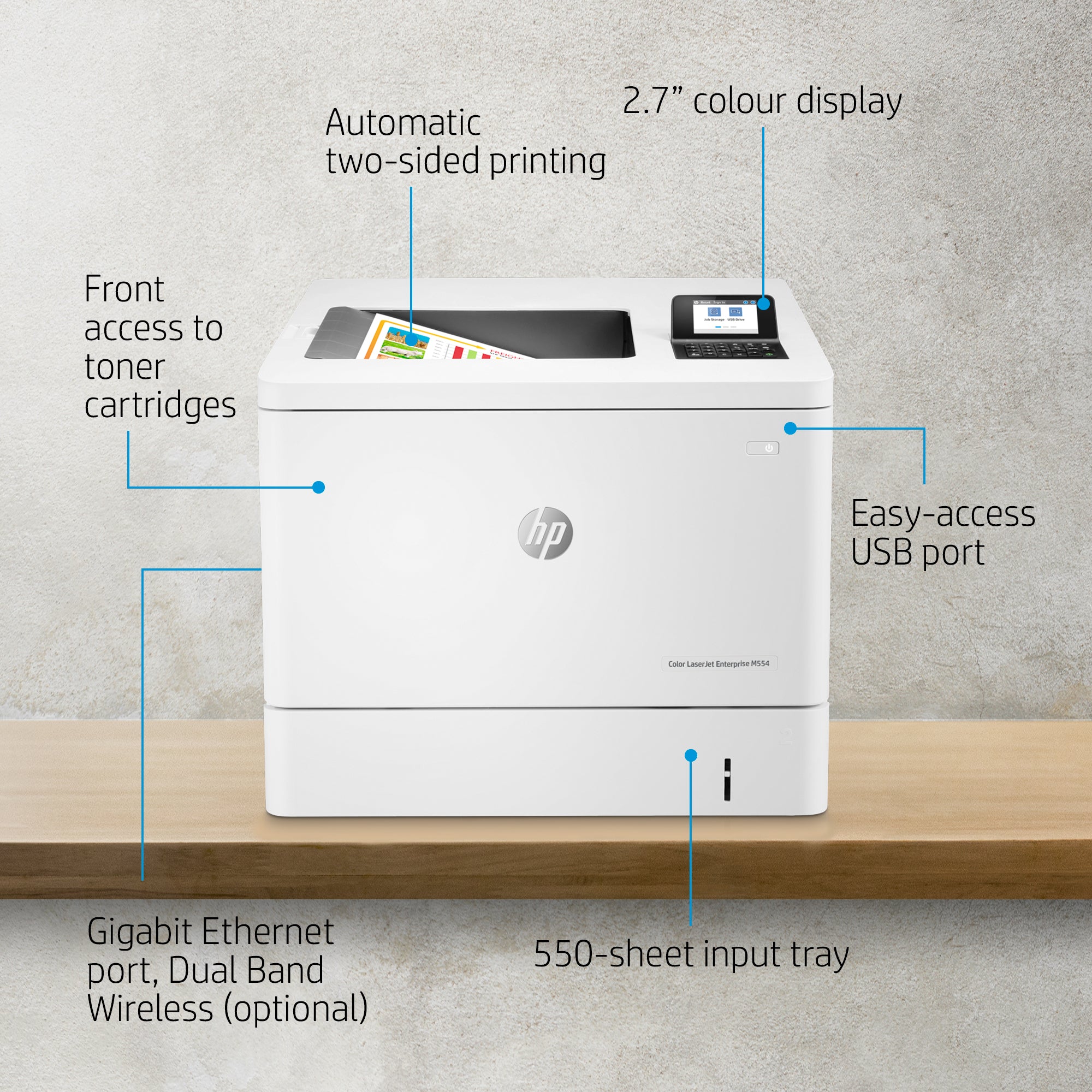 HP Color LaserJet Enterprise LaserJet Enterprise M554dn Couleur Imprimante, Ethernet uniquement; Recto verso 7ZU81A#BAZ