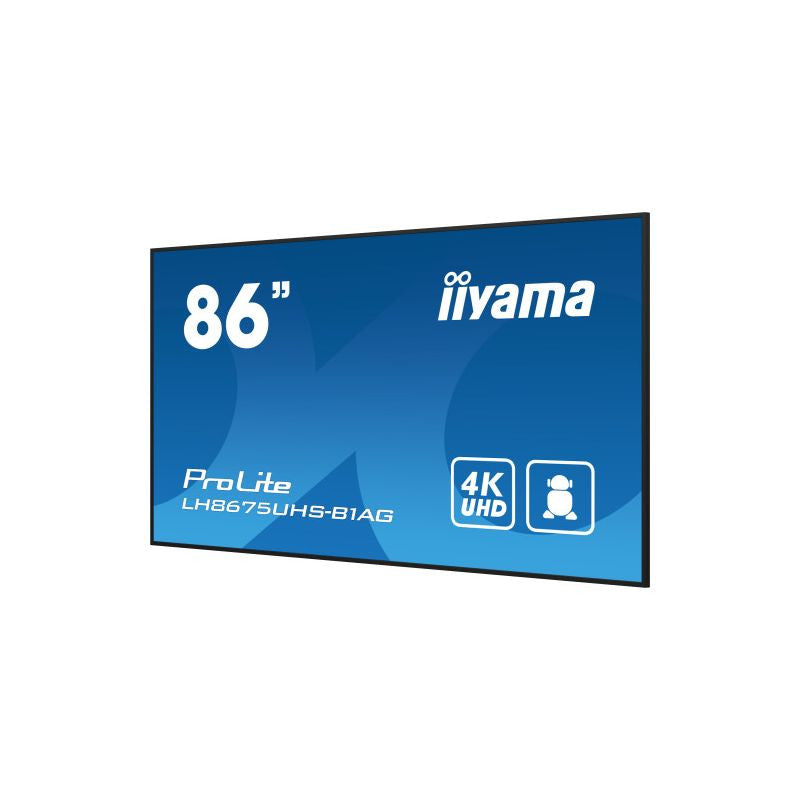iiyama LH8675UHS-B1AG Signage Display Digital signage flat panel 2.17 m (85.6") LCD Wi-Fi 500 cd/m² 4K Ultra HD Black Built-in processor Android 11 24/7 LH8675UHS-B1AG