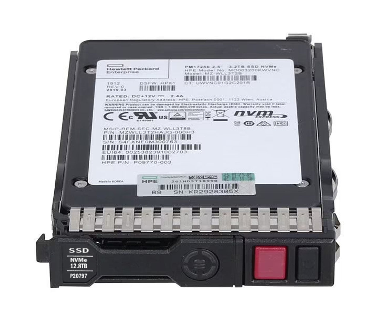 HPE Disque SSD 12,8 To SFF NVMe DP mu BC P31538-001