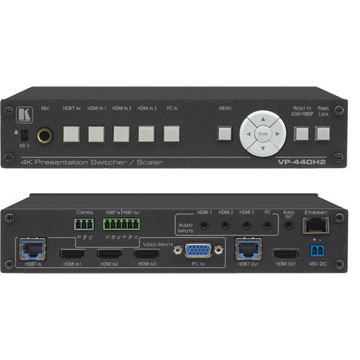 KRAMER Compacte 5-ingangs 4K60 4:4:4 presentatieswitcher/scaler met gelijktijdige HDBaseT- en HDMI-uitgangen VP-440H2 - Compridis