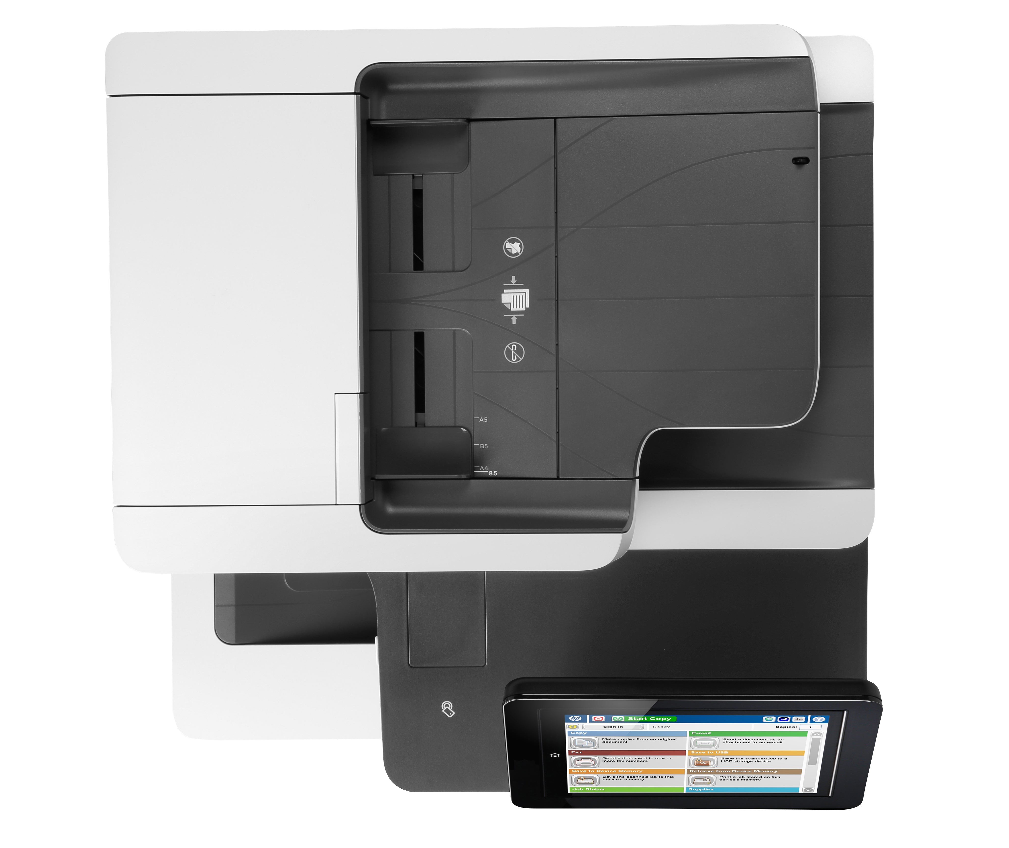 HP Color LaserJet Enterprise Flow MFP M577c, Color, Printer for Business, Print, copy, scan, fax, 100-sheet ADF; Front-facing USB printing; Scan to email/PDF; Two-sided printing