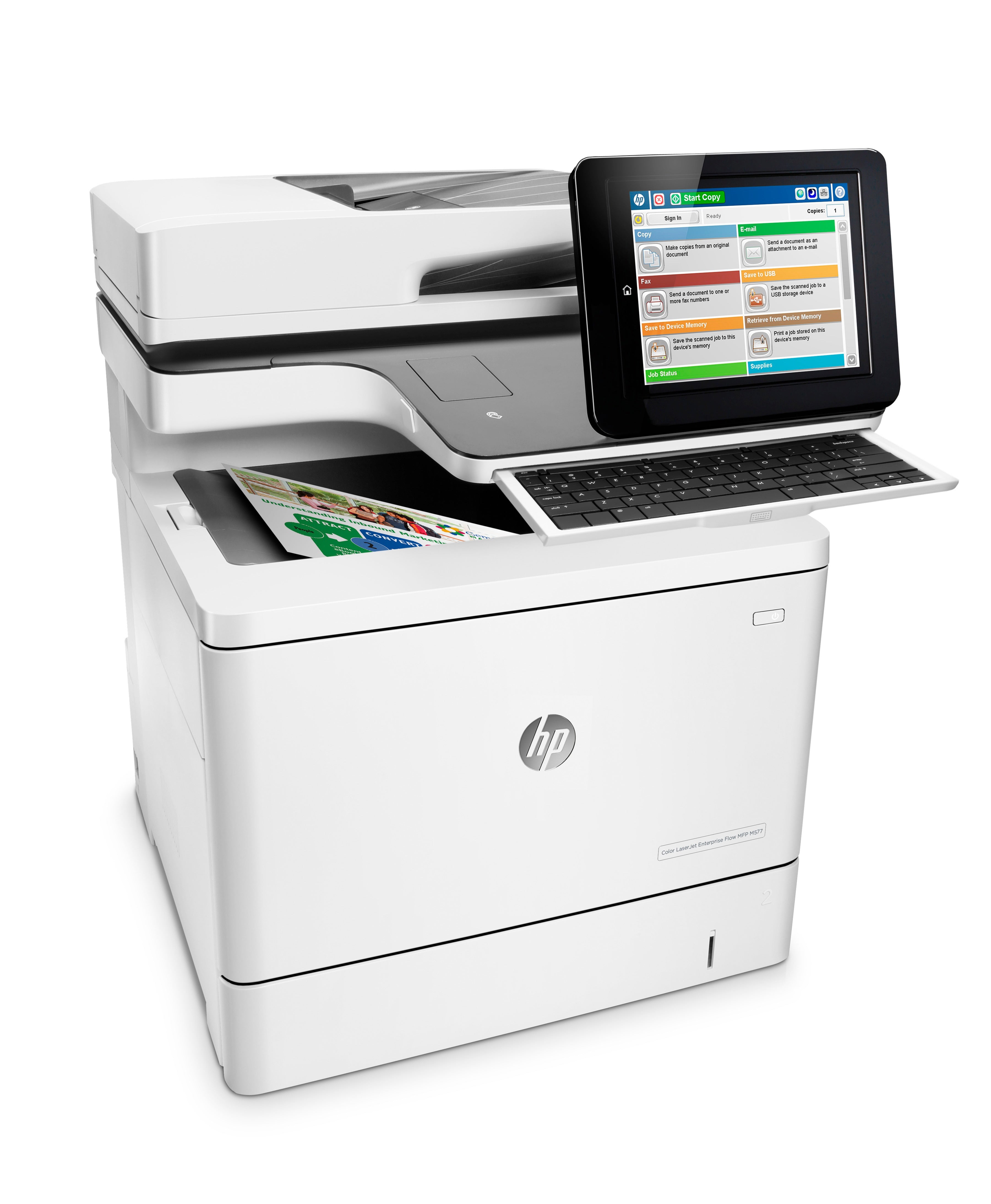 HP Color LaserJet Enterprise Flow MFP M577c, Color, Printer for Business, Print, copy, scan, fax, 100-sheet ADF; Front-facing USB printing; Scan to email/PDF; Two-sided printing