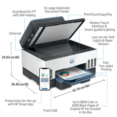 Imprimante tout-en-un HP Smart Tank 7606 avec écran tactile et connectivité sans fil