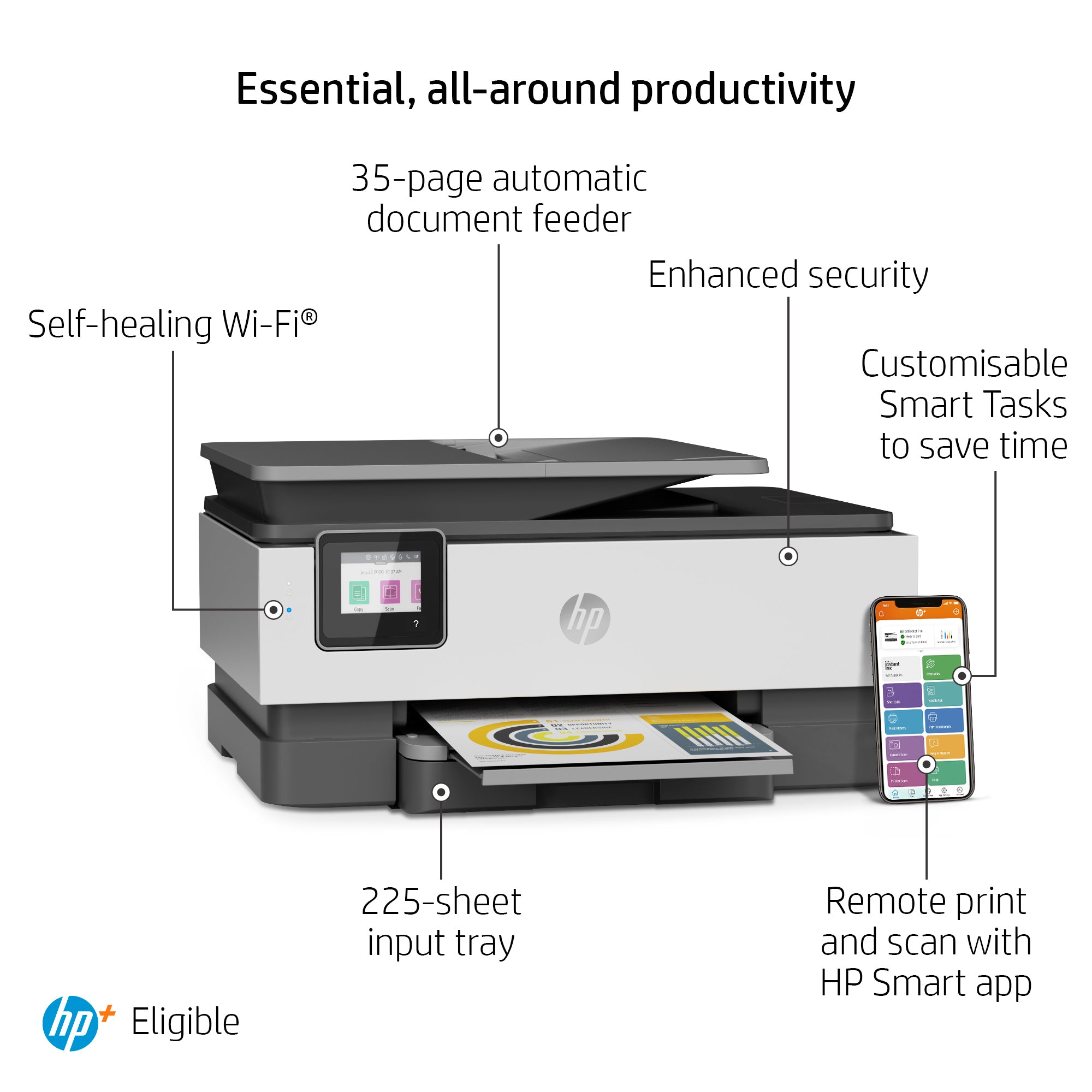 HP OfficeJet Pro 8024e Sans fil All-in-One Couleur Imprimante, Instant Ink; Impression recto-verso 229W8B#629