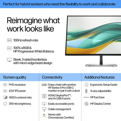 HP Series 5 Pro 524pf 23,8″ FHD IPS – 100 Hz, Hub USB, Noir Jais