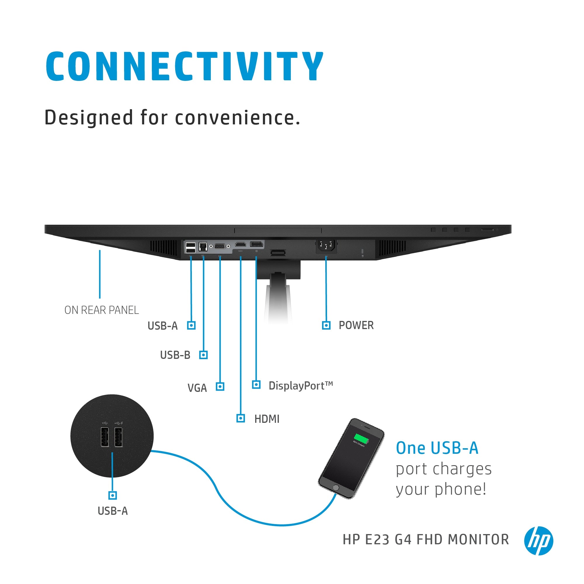HP E-Series E23 G4 FHD Monitor écran plat de PC 58,4 cm (23") 1920 x 1080 pixels Full HD LCD Noir, Argent