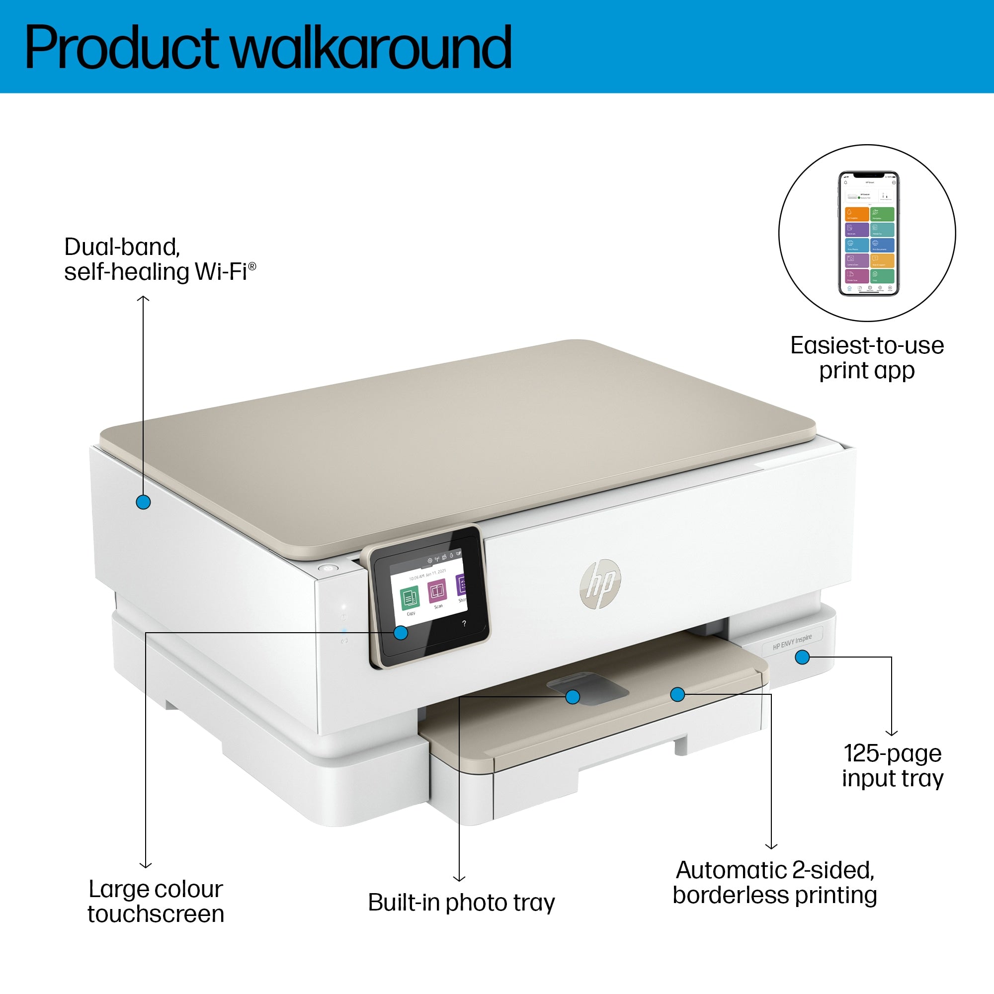 HP ENVY Inspire 7224e Sans fil All-in-One Couleur Imprimante, Instant Ink; copieur, scanner