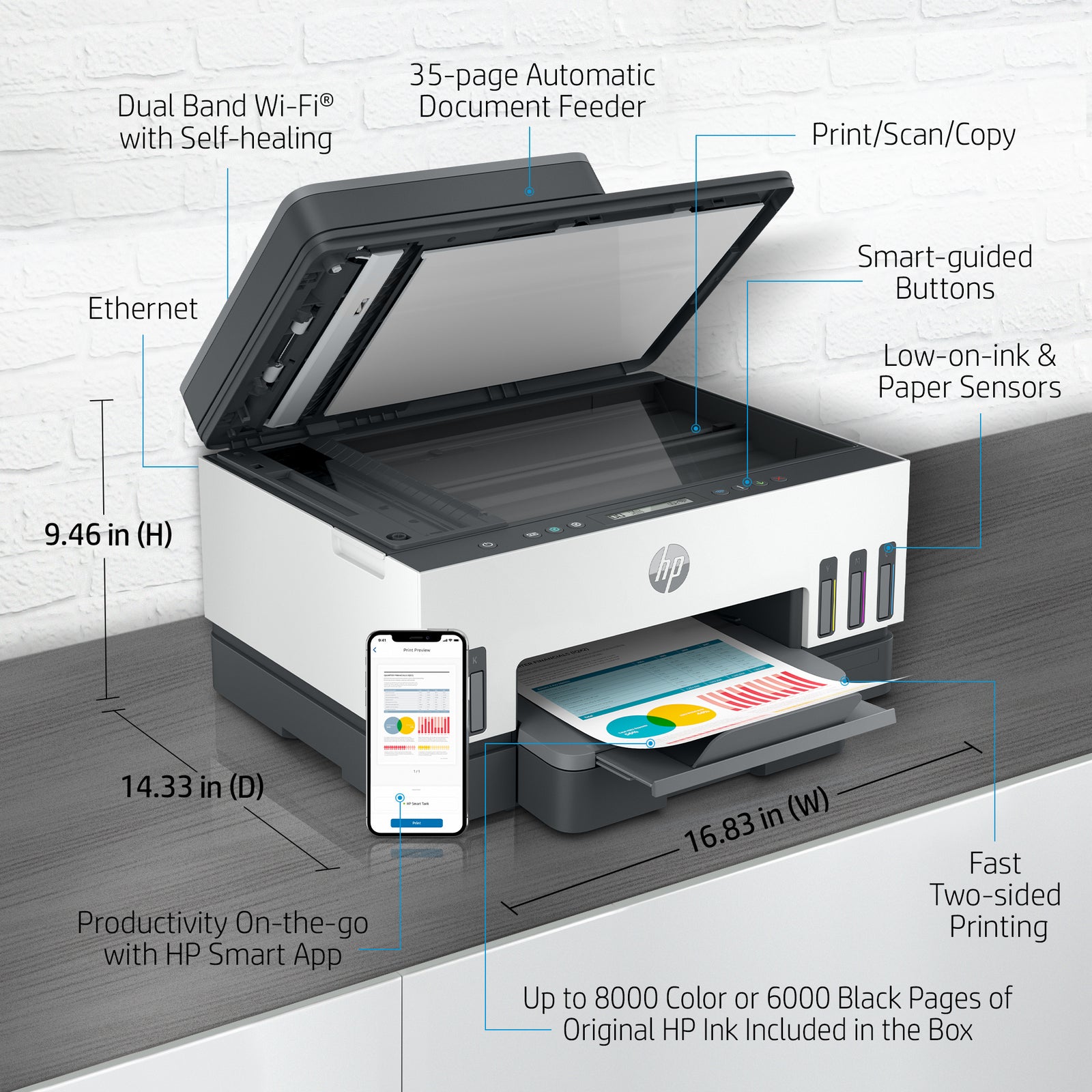 HP Smart Tank 7308 Imprimante Tout-en-un - Sans fil, Recto-verso, 15 ppm