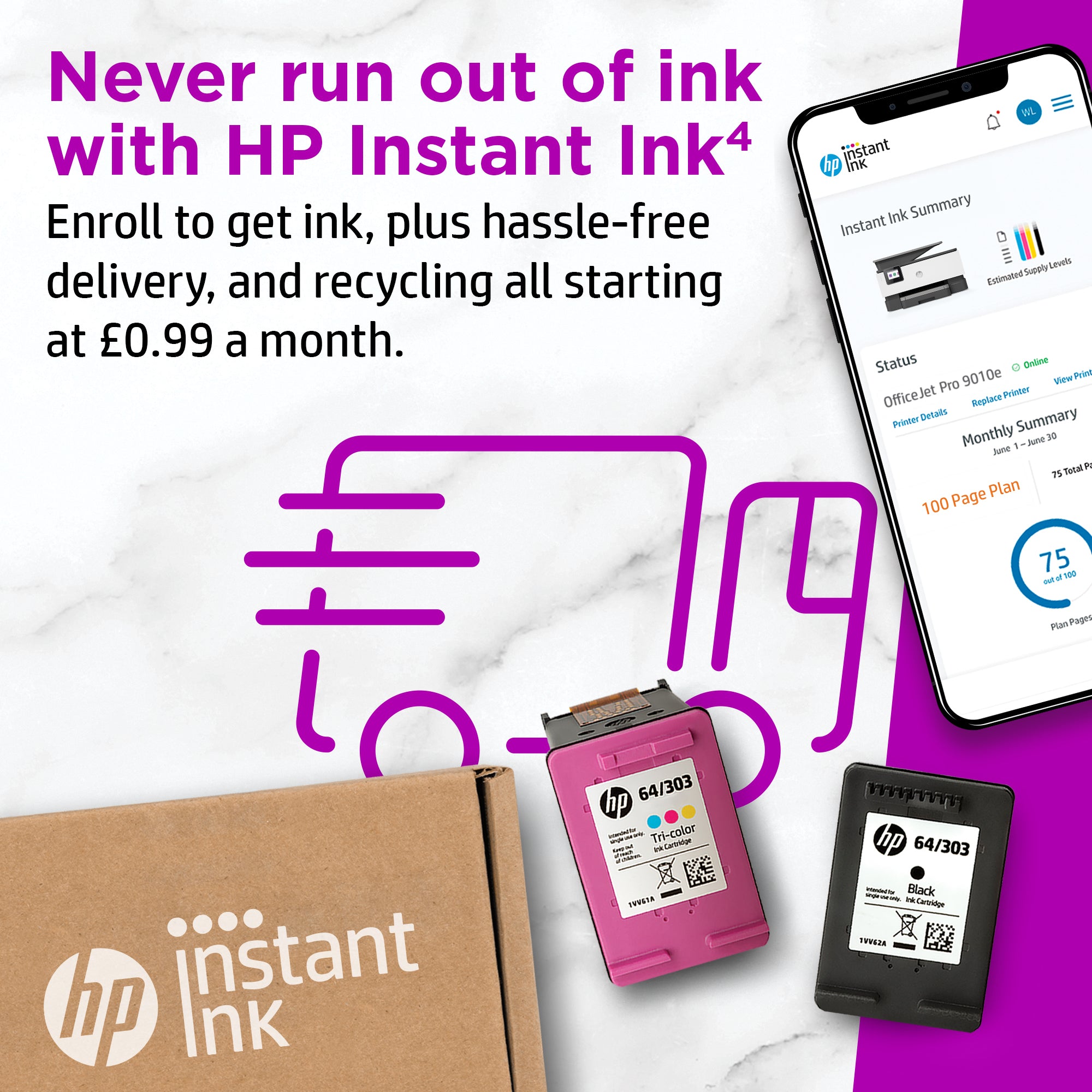HP OfficeJet Pro 9010e Sans fil All-in-One Couleur Imprimante, Instant Ink; Impression recto-verso 257G4B