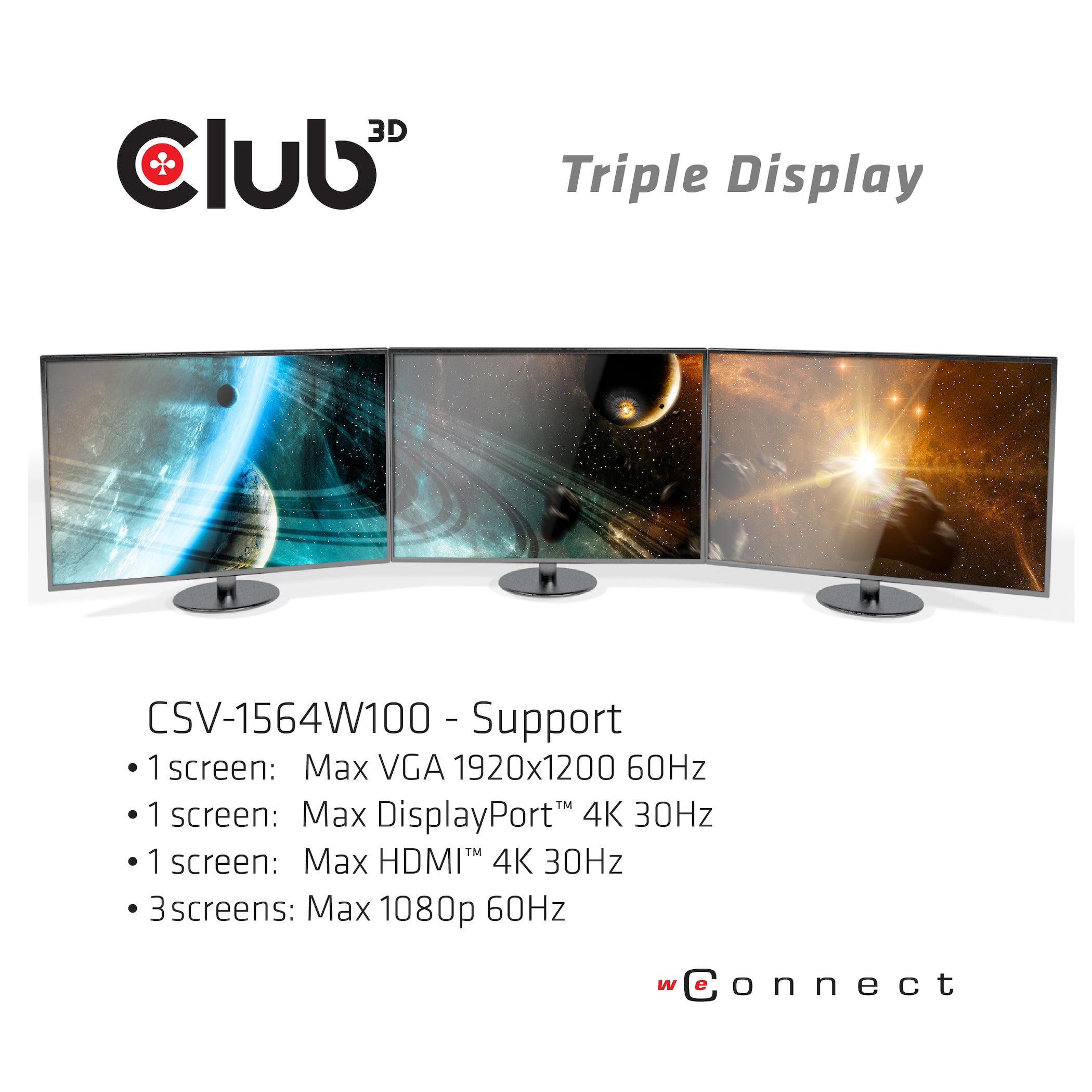 CLUB3D CSV-1564W100 station d'accueil USB 3.2 Gen 1 (3.1 Gen 1) Type-C Noir