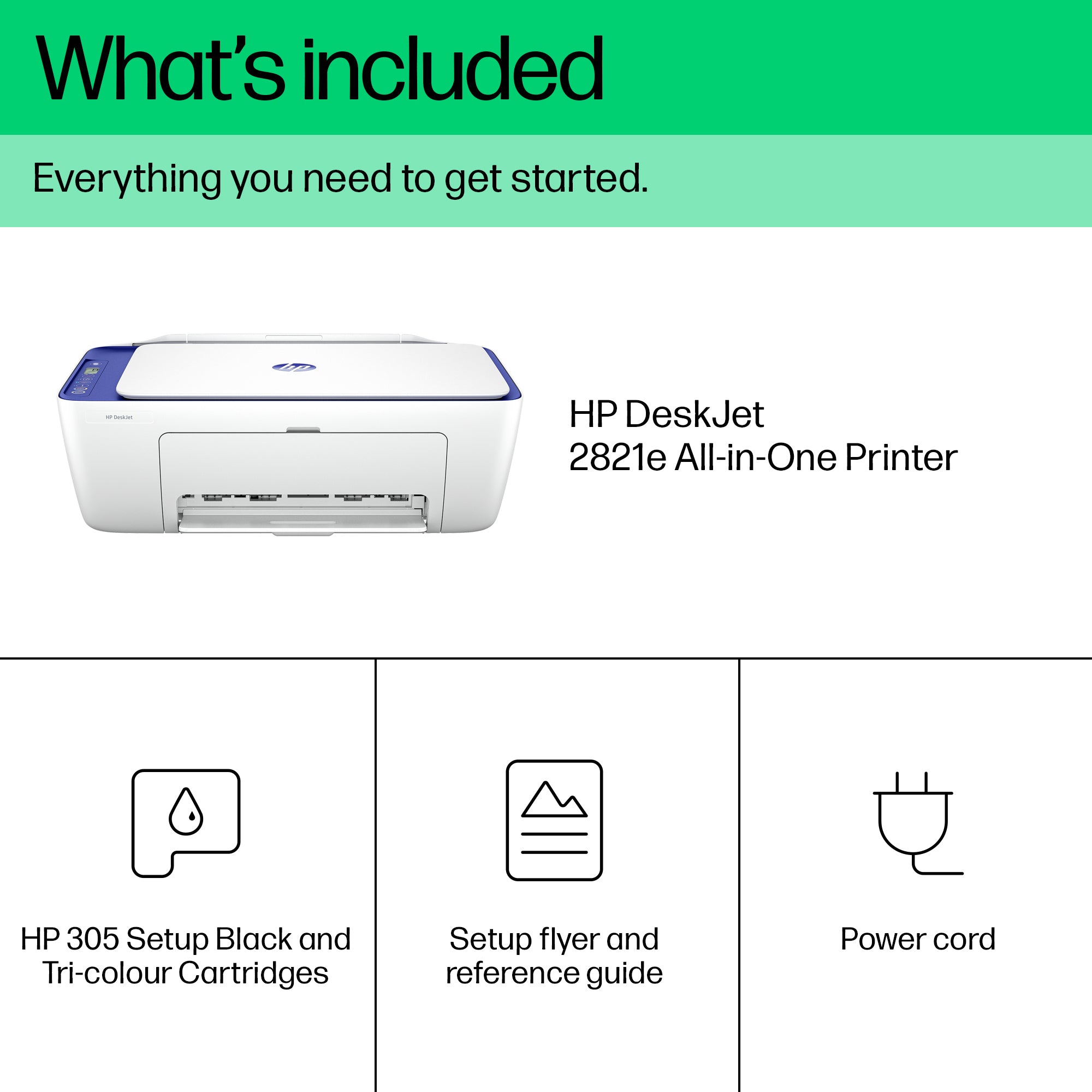 HP DeskJet 2821e Sans fil All-in-One Couleur Imprimante, Instant Ink; copieur, scanner 588Q2B#629