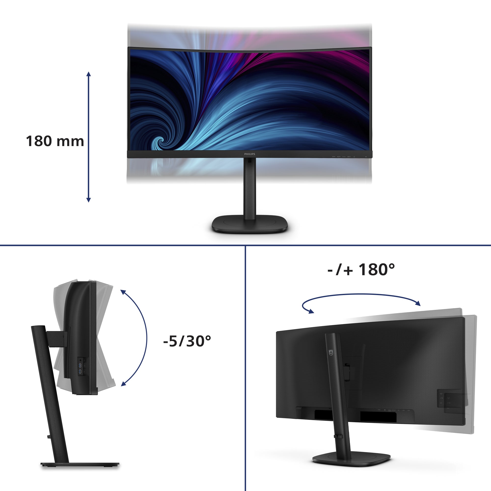 Philips 3000 series 34B2U3600C/00 écran plat de PC 86,4 cm (34") 3440 x 1440 pixels Wide Quad HD LCD Noir 34B2U3600C/00