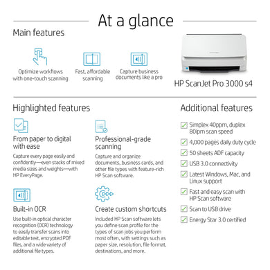 HP ScanJet Pro 3000 s4 6FW07AB19 - 40 ppm, 600 dpi, zwart - Compridis