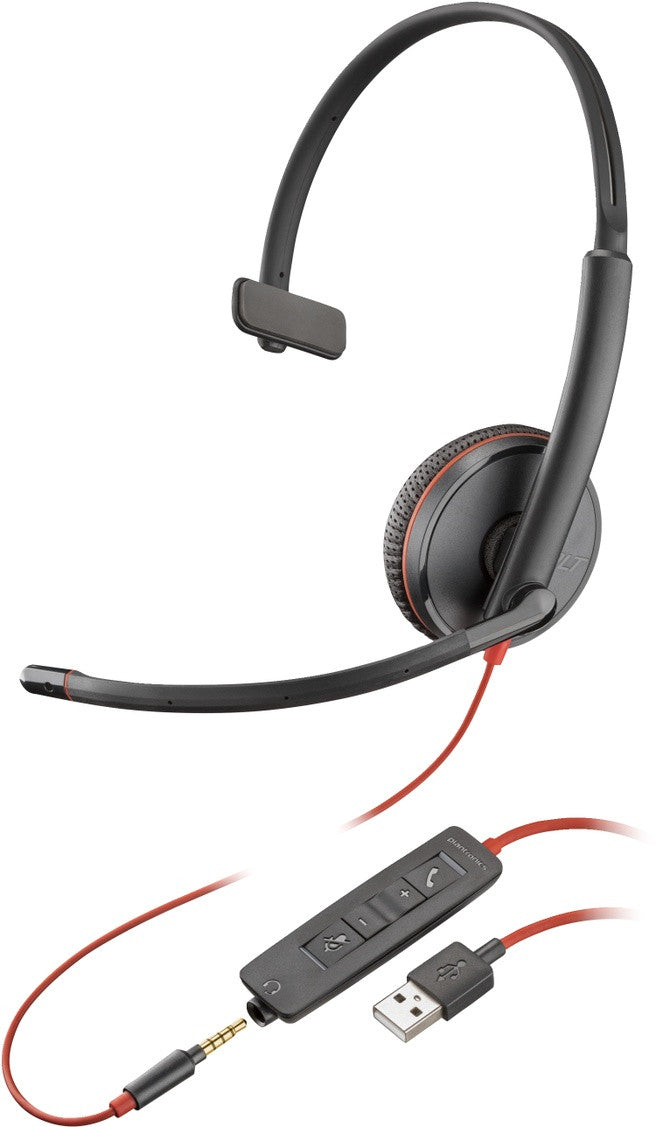 Poly Blackwire 3215 Casque Avec fil Arceau Bureau/Centre d'appels USB Type-A Noir, Rouge