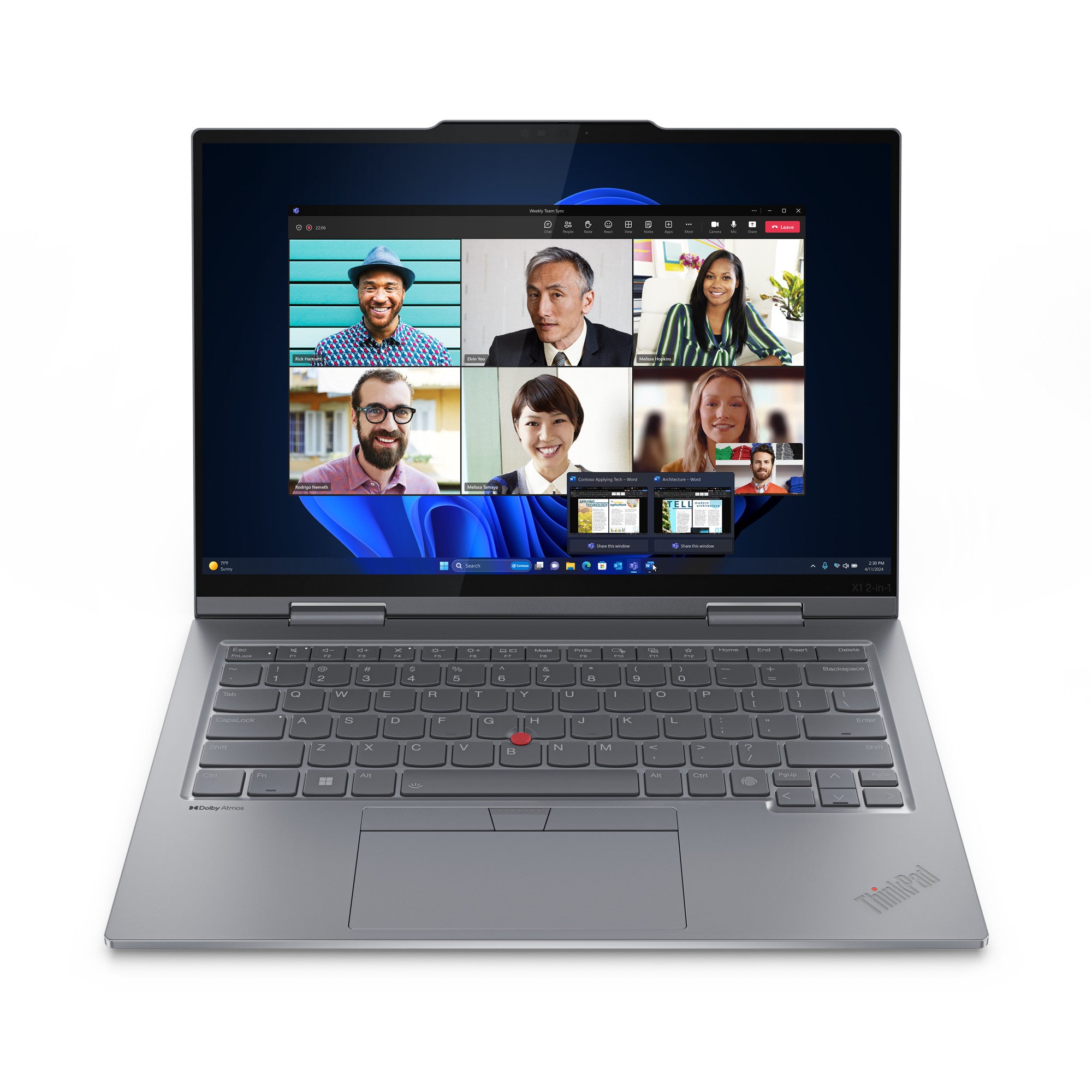 Lenovo ThinkPad X1 2-in-1 Gen 9 Intel Core Ultra 7 155U Hybride (2-en-1) 35,6 cm (14") Écran tactile WUXGA 32 Go LPDDR5x-SDRAM 1 To SSD Wi-Fi 6E (802.11ax) Windows 11 Pro Anglais britannique Gris