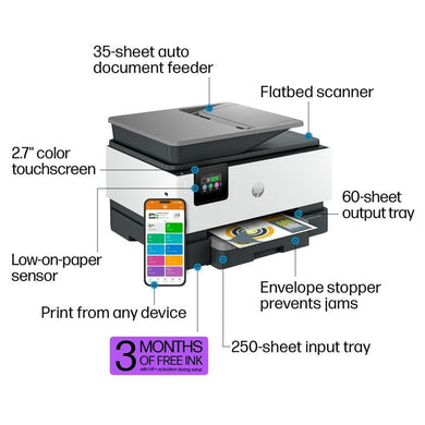 HP OfficeJet Pro 9122e Draadloos All - in - One Kleur Printer, Instant Ink; Dubbelzijdig printen 403X7B629 - Compridis