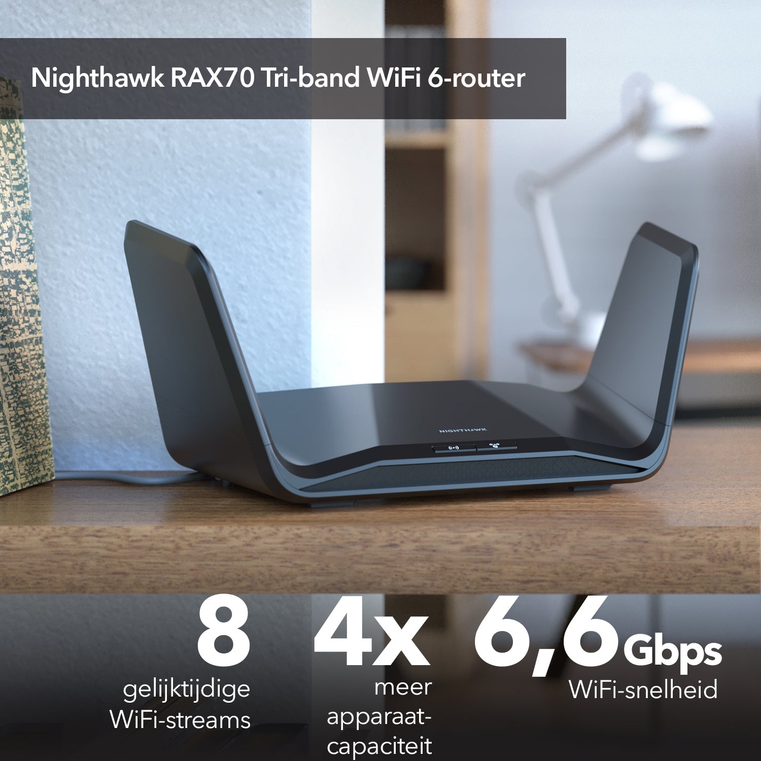 NETGEAR Nighthawk Tri-Band AX8 8-Stream AX6600 WiFi 6 Router (RAX70) RAX70-100EUS - Compridis